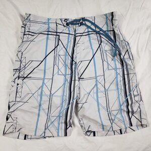 Oakley Silo Mens 38 White Blue Board Shorts Athletic Summer Walking Running